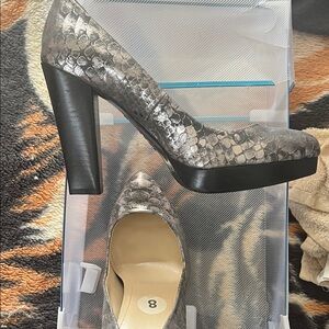 Calvin Klein Black and Gray Snake Print Heels